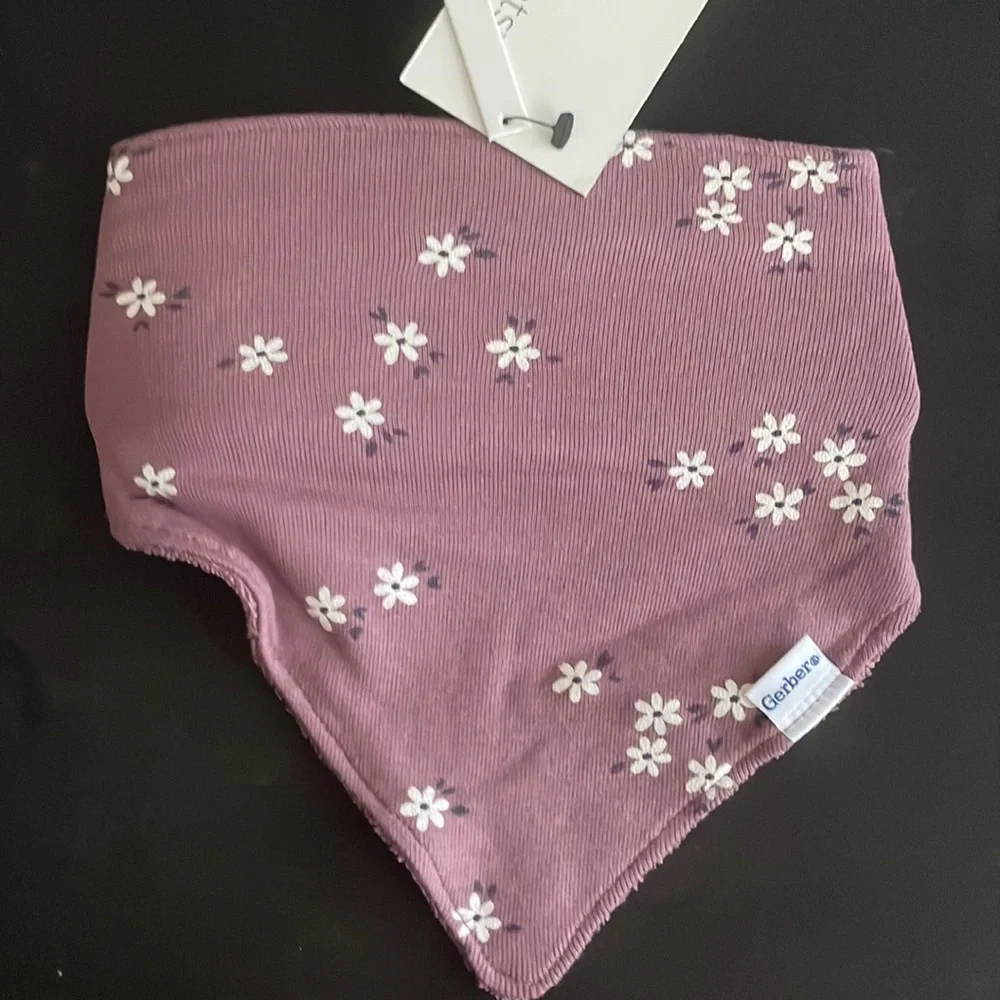 NWT Modern Moment by Gerber Baby girls Bandana Bib purple Floral organic infant